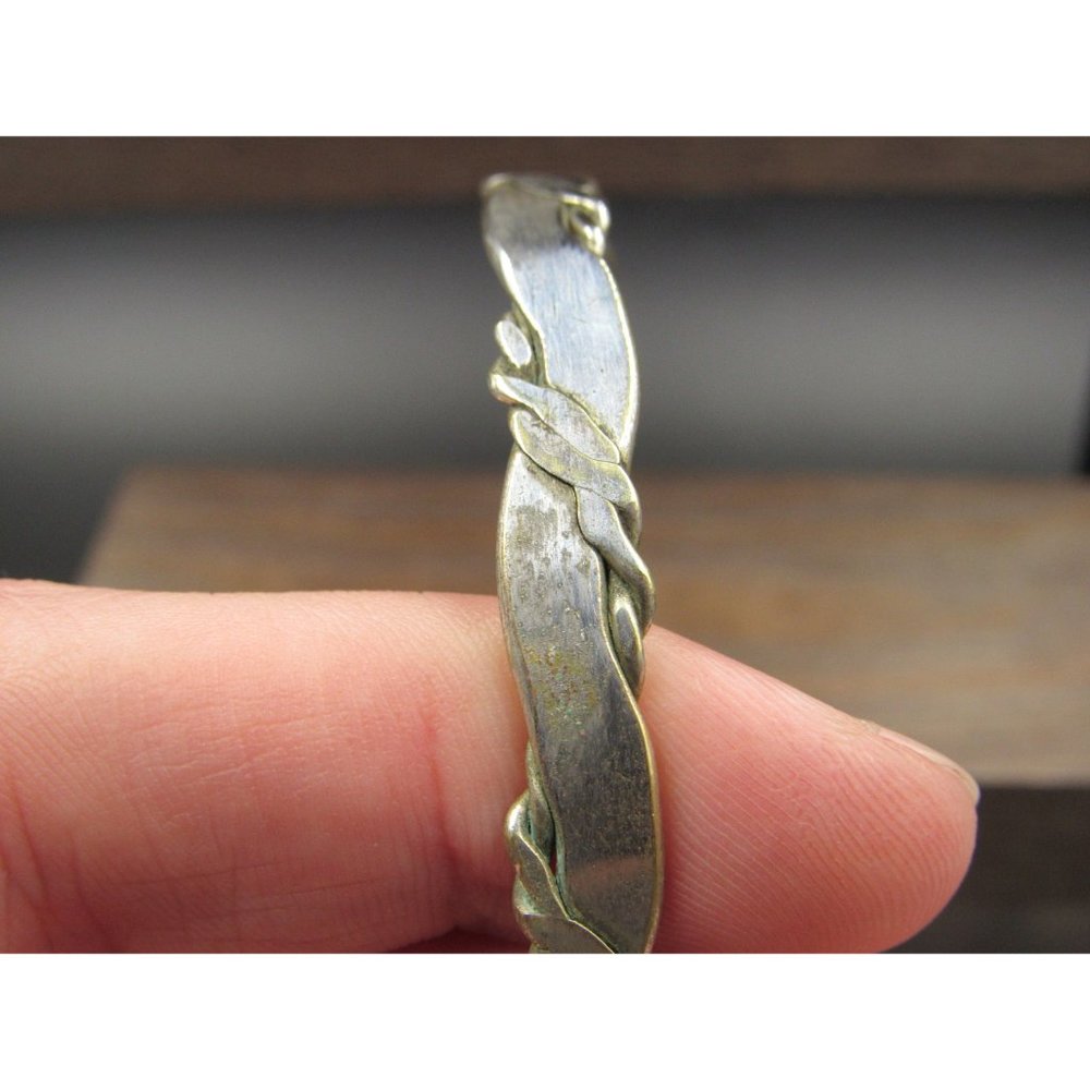 8" Silver Tone Rustic Tarnished Pattern Bangle Br… - image 2